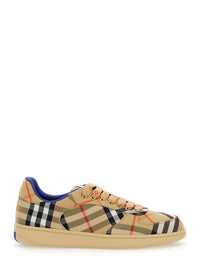 Burberry Men Low Sneakers With Check Motif In Cotton Blend And Tech Fabric Beige Men
