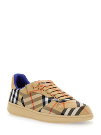 Burberry Men Low Sneakers With Check Motif In Cotton Blend And Tech Fabric Beige Men
