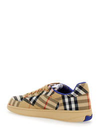 Burberry Men Low Sneakers With Check Motif In Cotton Blend And Tech Fabric Beige Men