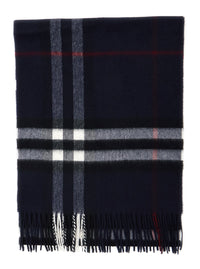 Burberry Women Blue Scarf With Fringed Edges And All-Over Check Motif In Cashmere For Women