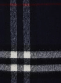 Burberry Women Blue Scarf With Fringed Edges And All-Over Check Motif In Cashmere For Women