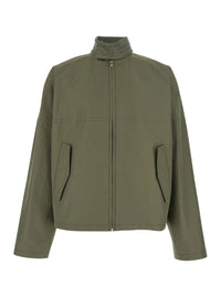 Bottega Veneta Men Green Bomber Jacket With Intreccio Motif On The Collar In Cotton For Men