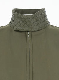 Bottega Veneta Men Green Bomber Jacket With Intreccio Motif On The Collar In Cotton For Men