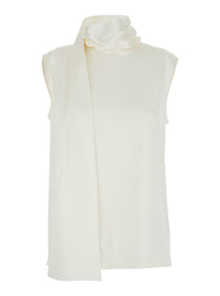 BOTTEGA VENETA Bottega Veneta Women White Sleeveless Top With Scarf Detail With Buttons In Stretch Silk For Women
