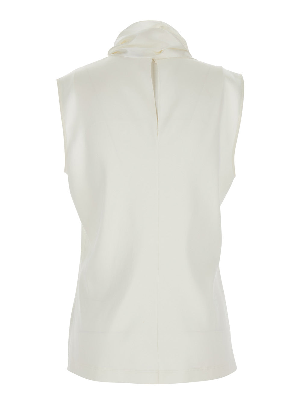 BOTTEGA VENETA Bottega Veneta Women White Sleeveless Top With Scarf Detail With Buttons In Stretch Silk For Women