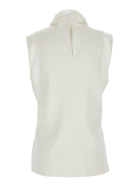 BOTTEGA VENETA Bottega Veneta Women White Sleeveless Top With Scarf Detail With Buttons In Stretch Silk For Women