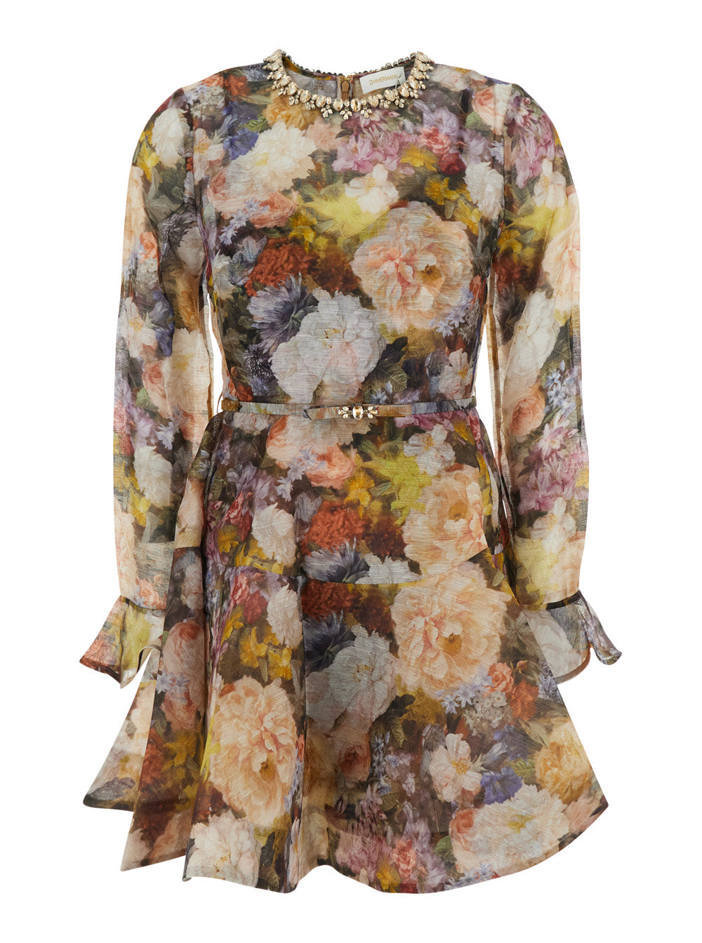 Zimmermann Women 'Alchemy' Multicolor Mini Dress With All-Over Print And Front Belt In Linen And Silk For Women
