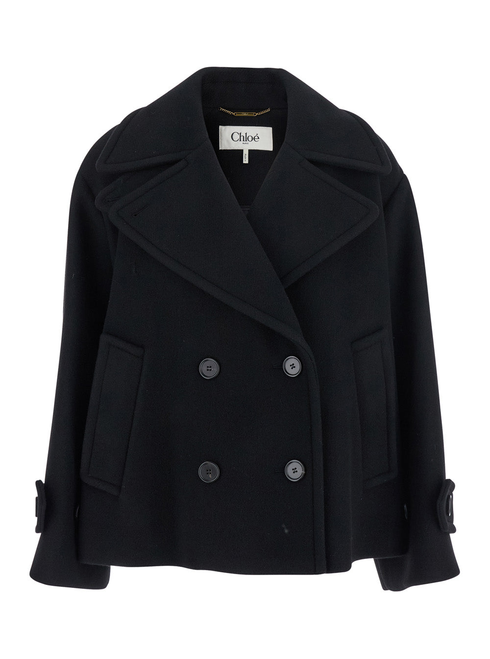 Chloé Women Double-Breasted Jacket With Notched Revers And Dropped Shoulders In Wool Blend Black Women