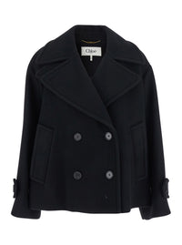Chloé Women Double-Breasted Jacket With Notched Revers And Dropped Shoulders In Wool Blend Black Women