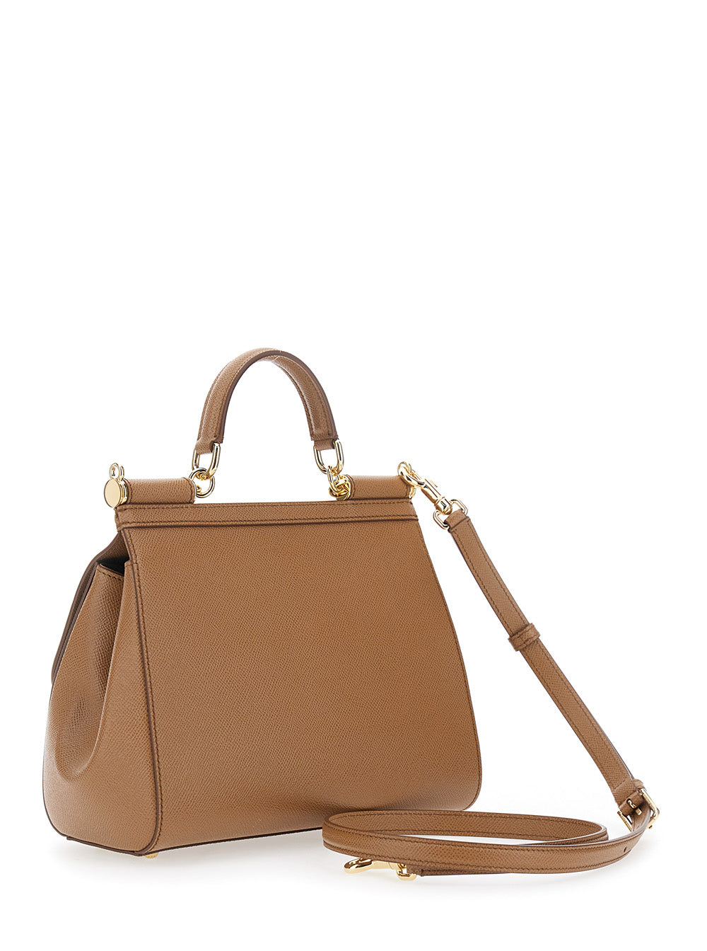Dolce & Gabbana Women Handbag 'My Sicily' Medium With Logo Plate On Front In Grained Brown Leather For Women