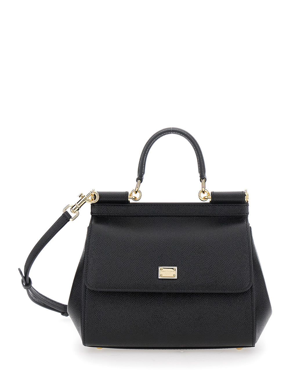 DOLCE & GABBANA Dolce & Gabbana Women 'Sicily Medium' Black Bag With Logo On The Front In Leather Women