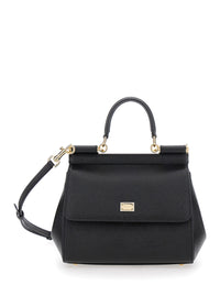 DOLCE & GABBANA Dolce & Gabbana Women 'Sicily Medium' Black Bag With Logo On The Front In Leather Women