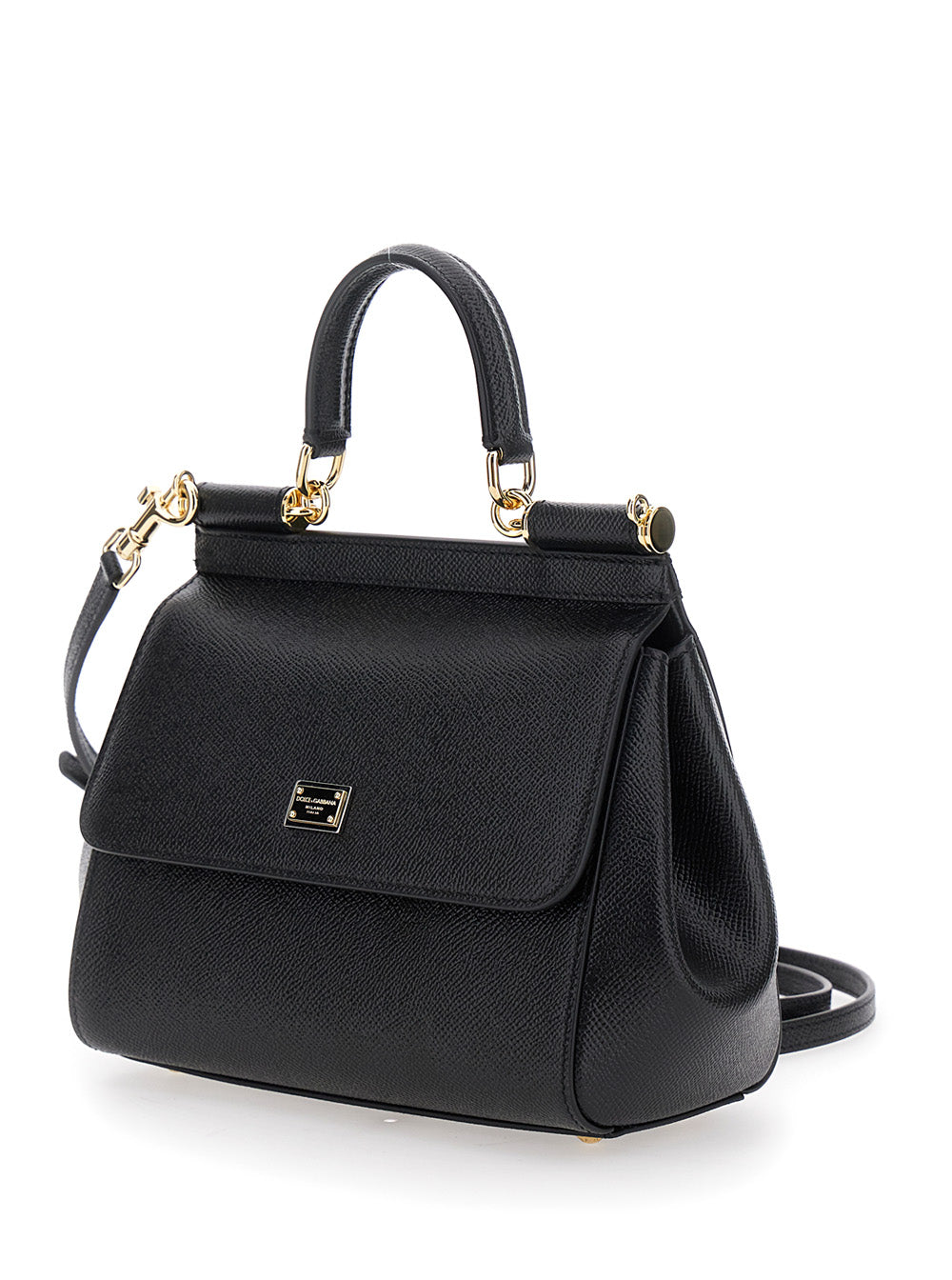 DOLCE & GABBANA Dolce & Gabbana Women 'Sicily Medium' Black Bag With Logo On The Front In Leather Women