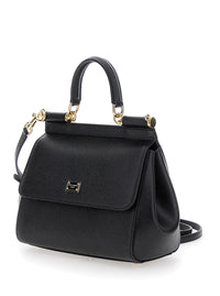 DOLCE & GABBANA Dolce & Gabbana Women 'Sicily Medium' Black Bag With Logo On The Front In Leather Women