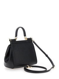 DOLCE & GABBANA Dolce & Gabbana Women 'Sicily Medium' Black Bag With Logo On The Front In Leather Women