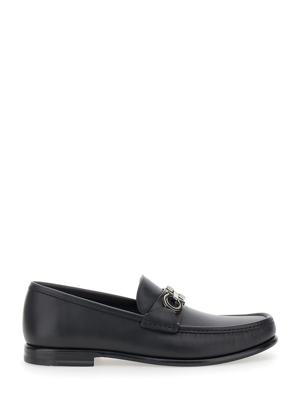 Ferragamo Men Loafers 'Avril' With Gancini Plaque On The Front In Black Leather For Men