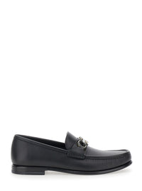 Ferragamo Men Loafers 'Avril' With Gancini Plaque On The Front In Black Leather For Men