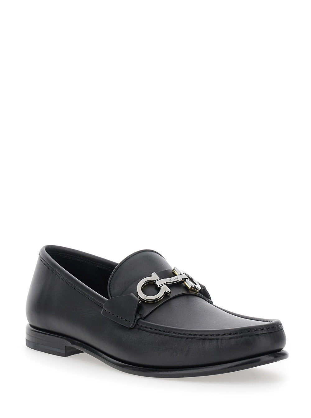 Ferragamo Men Loafers 'Avril' With Gancini Plaque On The Front In Black Leather For Men