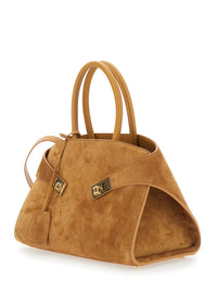 Ferragamo Women Handbag 'Hug Small' With Logo And Gancini Buckles On The Front In Suede Beige Woman