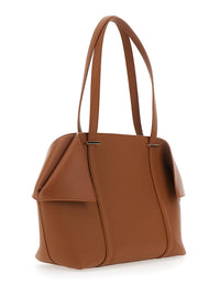 FERRAGAMO Ferragamo Women Tote Bag With Folded Sides And Logo Lettering On The Front In Brown Leather For Women