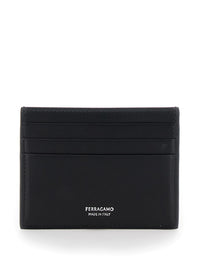 Ferragamo Men Card Holder 'Florence' With Logo Lettering On The Front In Black Leather For Men