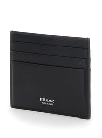 Ferragamo Men Card Holder 'Florence' With Logo Lettering On The Front In Black Leather For Men