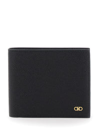 Ferragamo Men Bi-Fold Wallet 'Micro Gancini' With Grained Leather Logo Black Men