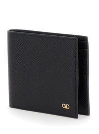 Ferragamo Men Bi-Fold Wallet 'Micro Gancini' With Grained Leather Logo Black Men