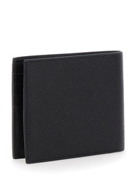 Ferragamo Men Bi-Fold Wallet 'Micro Gancini' With Grained Leather Logo Black Men