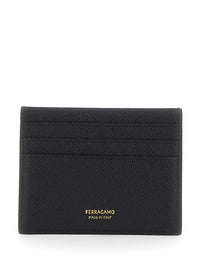 Ferragamo Men Black Card Holder With Micro Gancini On The Front And Logo Lettering On The Rear In Grained Leather Man