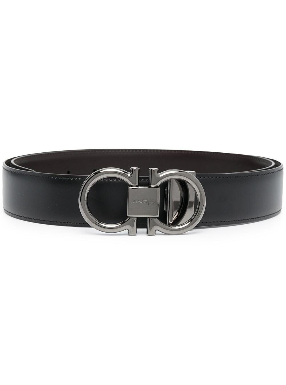 Ferragamo Men Reversible Belt With Gancini Detail In Black And Brown Smooth Leather For Men