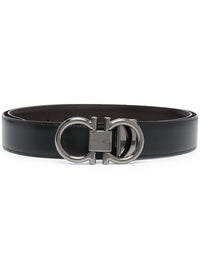 Ferragamo Men Reversible Belt With Gancini Detail In Black And Brown Smooth Leather For Men