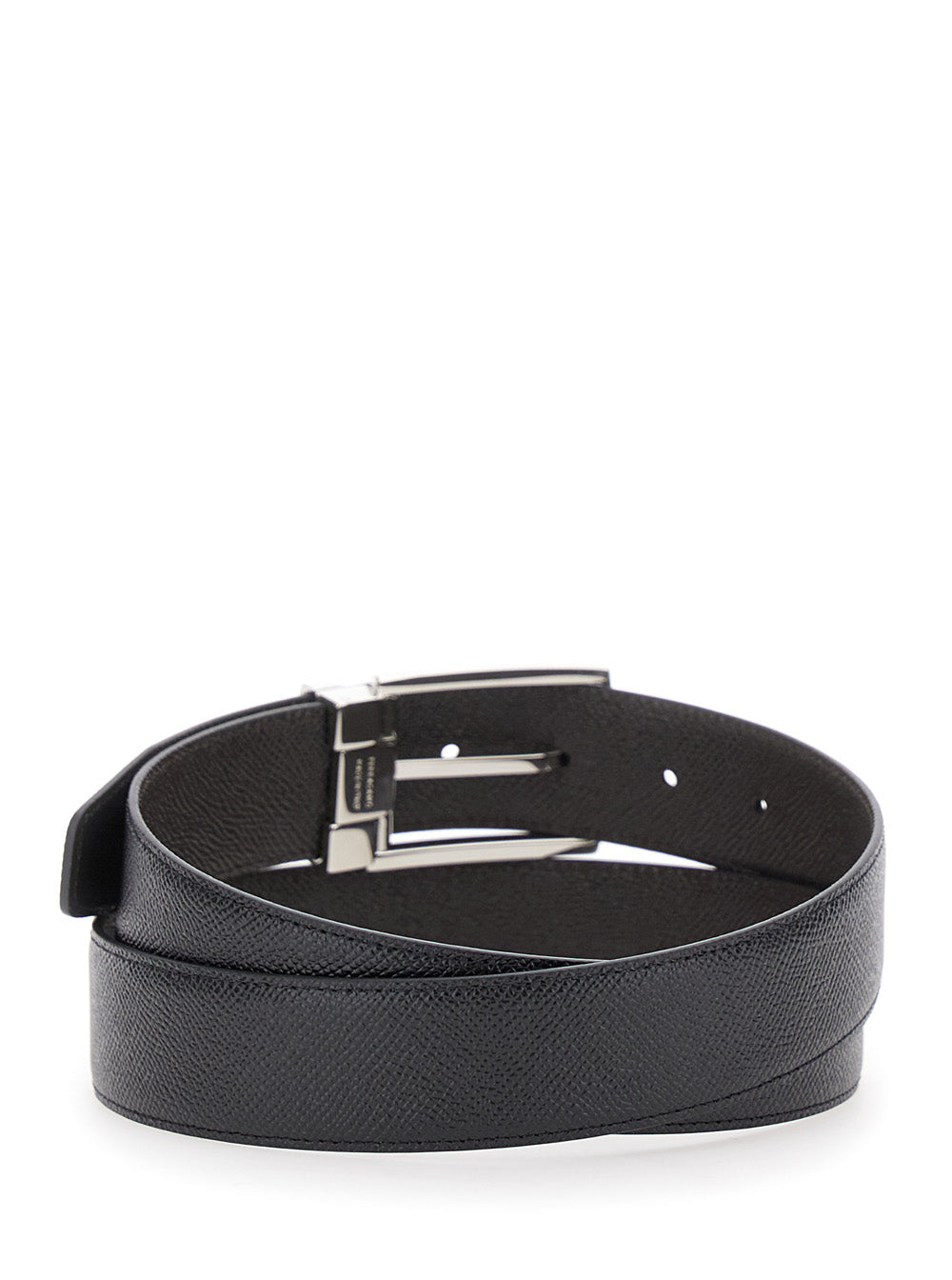 Ferragamo Men Black Reversible Belt With Gancini Buckle In Grained Leather For Men