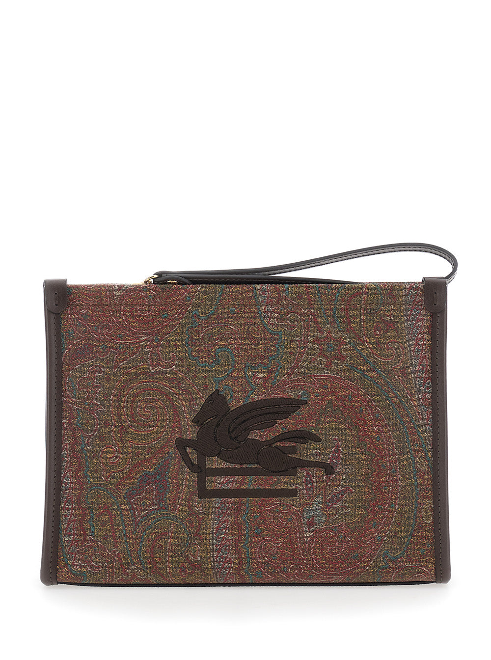 Etro Women Clutch 'Arnica' With Embroidered Logo On The Front And All-Over Pattern In Cotton Blend Brown Woman