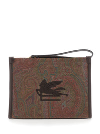 Etro Women Clutch 'Arnica' With Embroidered Logo On The Front And All-Over Pattern In Cotton Blend Brown Woman