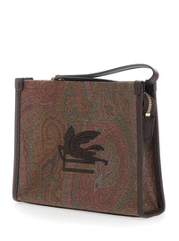 Etro Women Clutch 'Arnica' With Embroidered Logo On The Front And All-Over Pattern In Cotton Blend Brown Woman