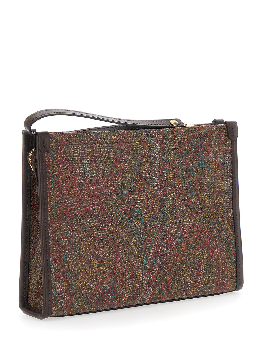 Etro Women Clutch 'Arnica' With Embroidered Logo On The Front And All-Over Pattern In Cotton Blend Brown Woman