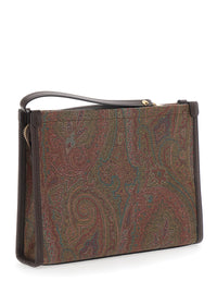 Etro Women Clutch 'Arnica' With Embroidered Logo On The Front And All-Over Pattern In Cotton Blend Brown Woman