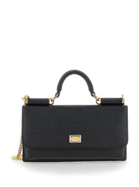 Dolce & Gabbana Women Crossbody Bag With Grained Leather Logo Plate Black Woman