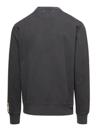 Golden Goose Men Gray Crewneck Sweatshirt With Logo Print In Cotton Men