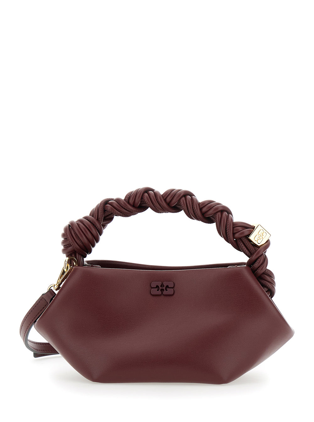 GANNI Ganni Women 'Bou' Bordeaux Mini Handbag With Braided Handle And Removable Shoulder Strap In Leather Woman