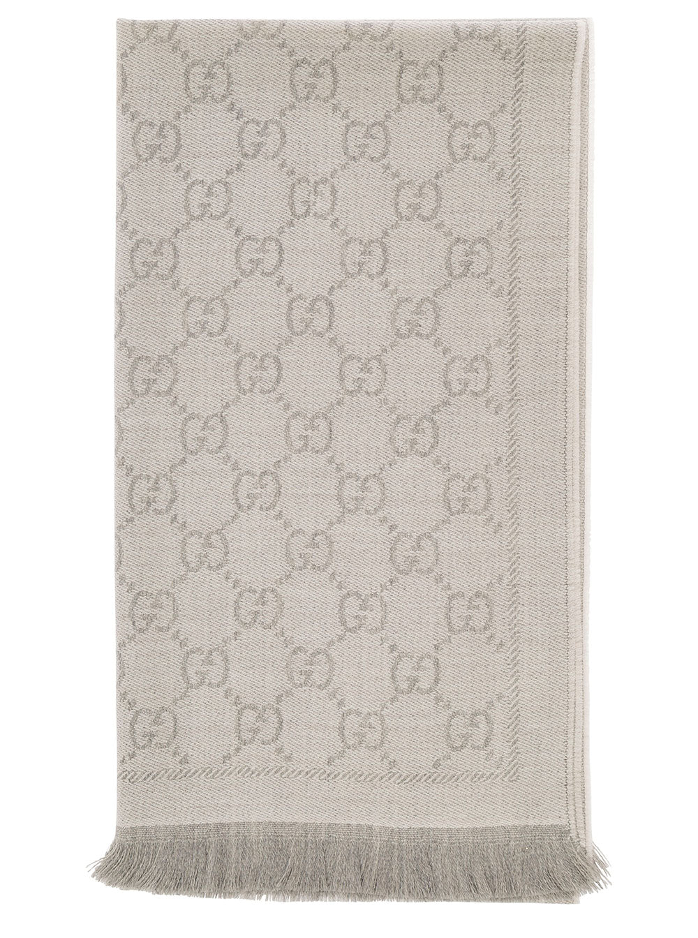 Gucci Women Gray Wool Gg Jacquard Motif Knit Scarf For Women
