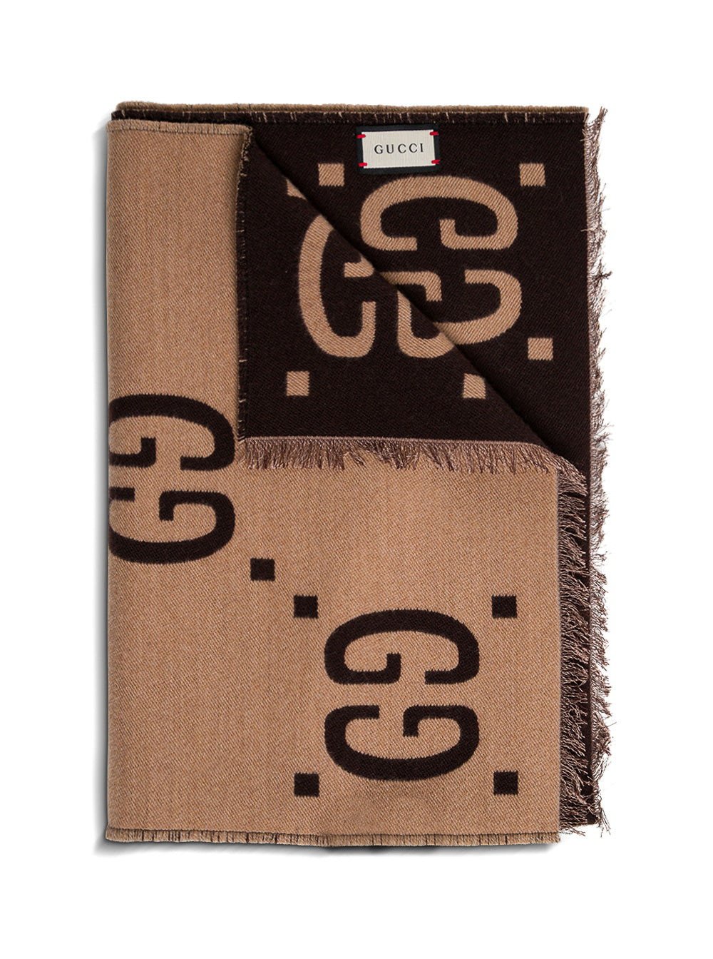 GUCCI Gucci Men Scarf With Gg Logo In Wool And Silk Beige And Brown For Women
