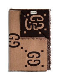 GUCCI Gucci Men Scarf With Gg Logo In Wool And Silk Beige And Brown For Women