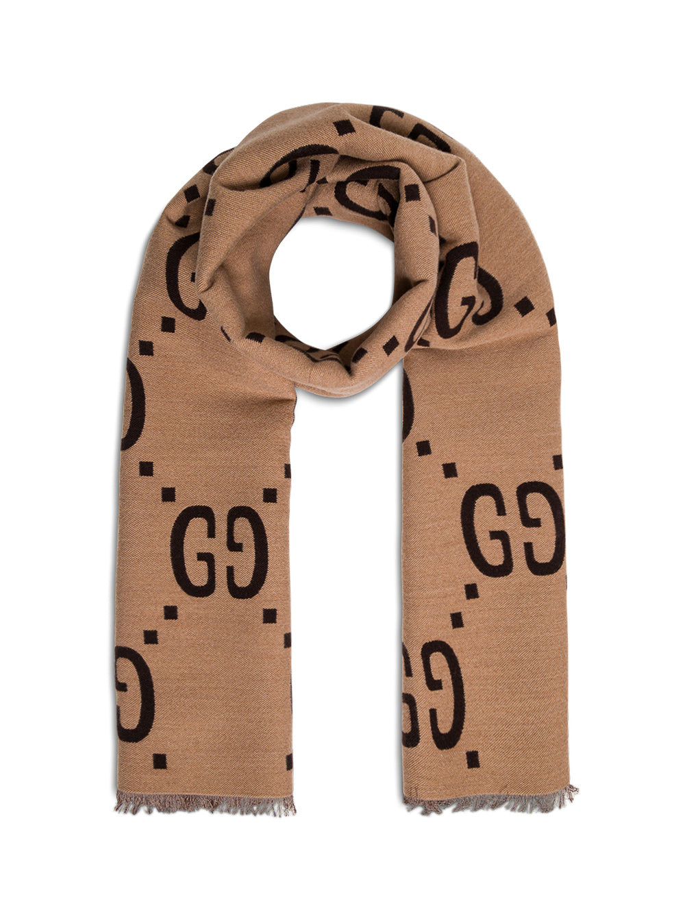 GUCCI Gucci Men Scarf With Gg Logo In Wool And Silk Beige And Brown For Women