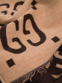 GUCCI Gucci Men Scarf With Gg Logo In Wool And Silk Beige And Brown For Women
