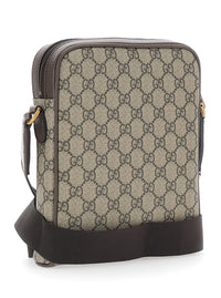Gucci Men Crossbody Bag 'Ophidia Piccola' With Gg All-Over Motif And Metallic Logo On The Front In Gg Beige Fabric For Men