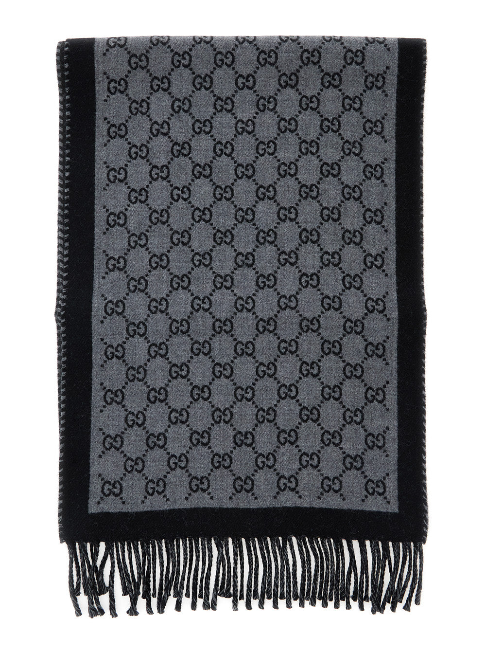 GUCCI Gucci Men Scarf 'Gg' With Fringed Edge In Gray Wool Men