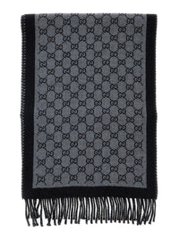 GUCCI Gucci Men Scarf 'Gg' With Fringed Edge In Gray Wool Men