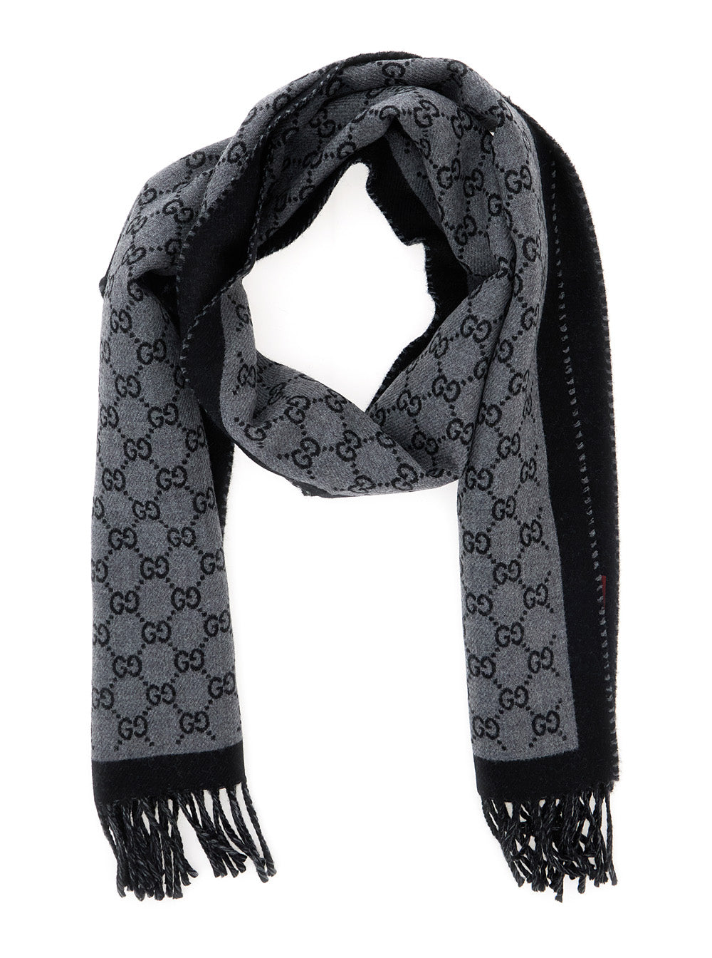 GUCCI Gucci Men Scarf 'Gg' With Fringed Edge In Gray Wool Men